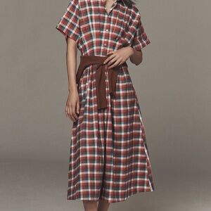 Anthropologie Red and Blue Plaid Dress